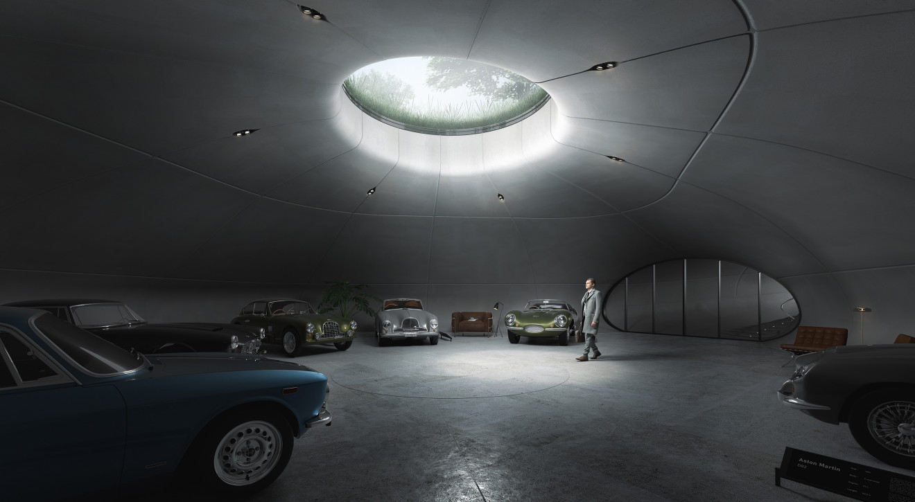 Wizualizacja garażu Subterranean car showroom/fot. Arup Sekretny garaż rodem z filmów o Jamesie Bondzie - autorzy zdradzają kulisy swojego niesamowitego projektu