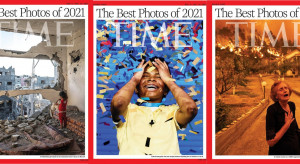100 najlepszych zdjęć magazynu "Time" / okładki "Time" - autorzy zdjęć: (od lewej): Fatima Shbair, 𝚂𝚌𝚘𝚝𝚝 𝙼𝚌𝙸𝚗𝚝𝚢𝚛𝚎, Konstantinos Tsakalidis - Bloomberg