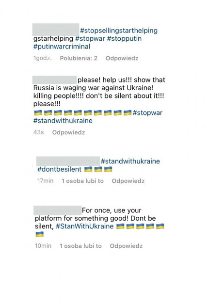 Komentarze na instagramowych kontach różnych luksusowych marek modowych / Instagram