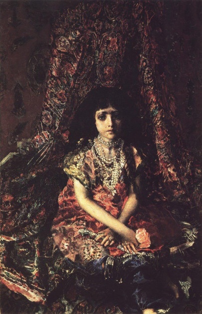 Obraz „Dziewczyna na tle perskiego dywanu” Michaiła Vrubela