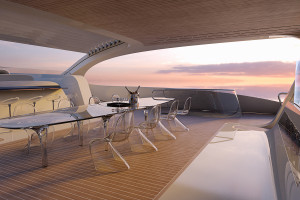  Nowy superjacht z pracowni Zaha Hadid Architects - jadalnia z widokiem na wodę / materiały prasowe 