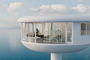 Sea Pods - pływające domy inteligentne - salon / Ocean Builders 