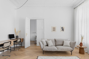 Salon do odpoczynku i pracy - Apartament w starej łódzkiej kamienicy / projekt: BO/SKO