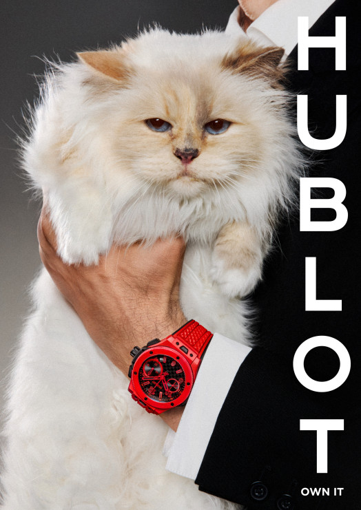 A gata Choupette é a estrela dos materiais publicitários e de imprensa da Hublot