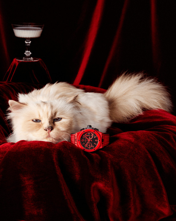 A gata Choupette é a estrela dos materiais publicitários e de imprensa da Hublot