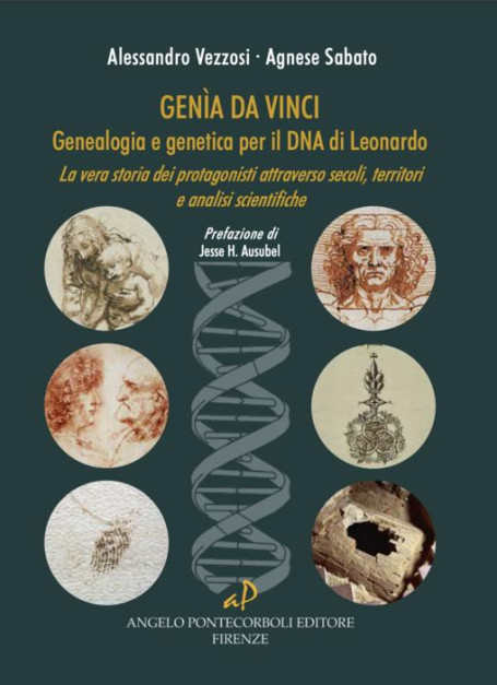 Capa do livro Genìa Da Vinci. Genealogia e genética do DNA de Leonardo, Alessandro Vezzosi e Agnese Sabato, ed.Angelo Pontecorboli Editores / Angelo Pontecorboli Editores