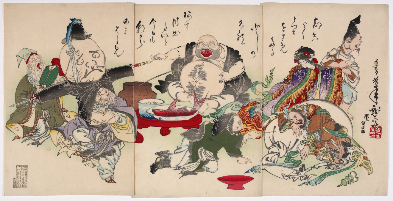 Tsukioka Yoshitoshi Os Sete Deuses da Felicidade / materiais de imprensa do Museu Manggha em Cracóvia
