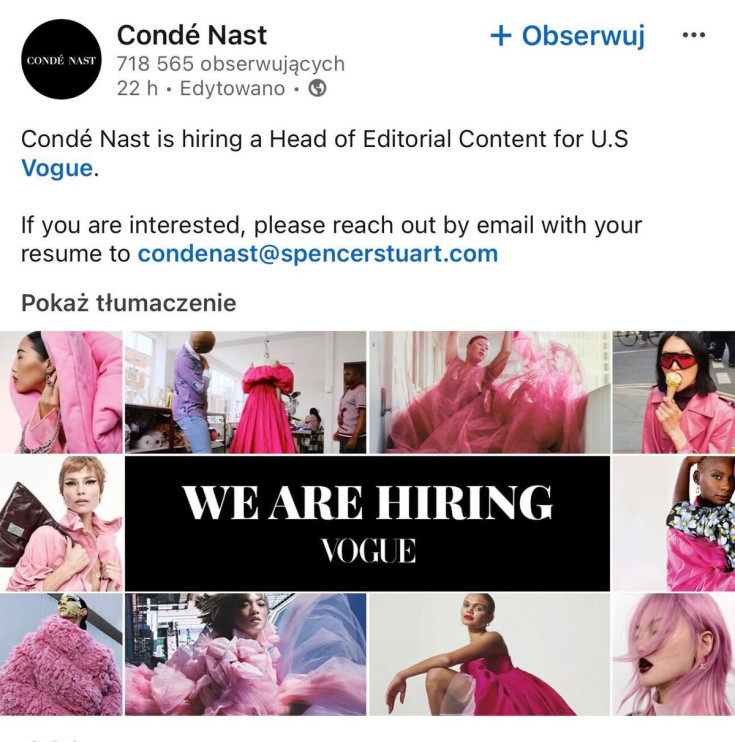Stellenangebot bei Vogue/Foto: LinkedIn Conde Nast