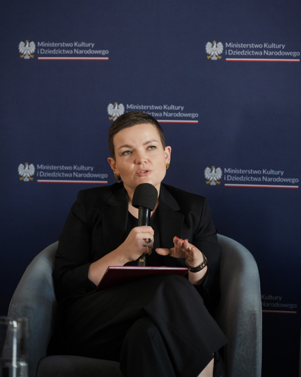 Marta Cienkowska. Summary of the Polish Presidency of the EU Council - press conference / press materials of the Ministry of Culture and National Heritage, photo by Kuba Celej
