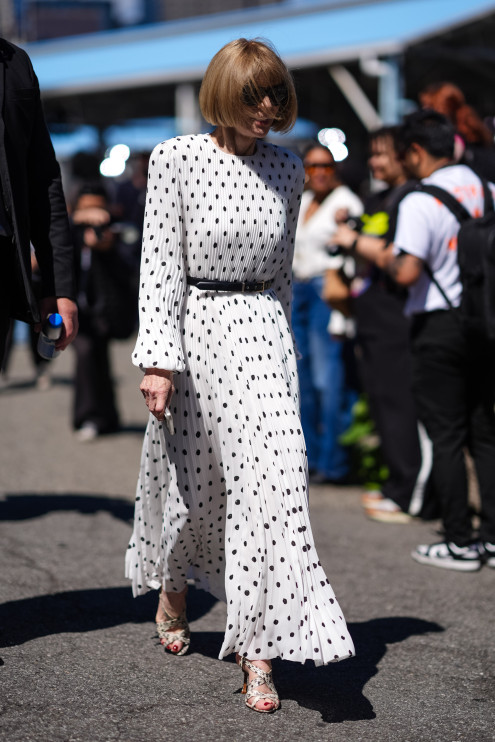Moda Verão 2025 - Anna Wintour em um vestido de bolinhas / Getty Images