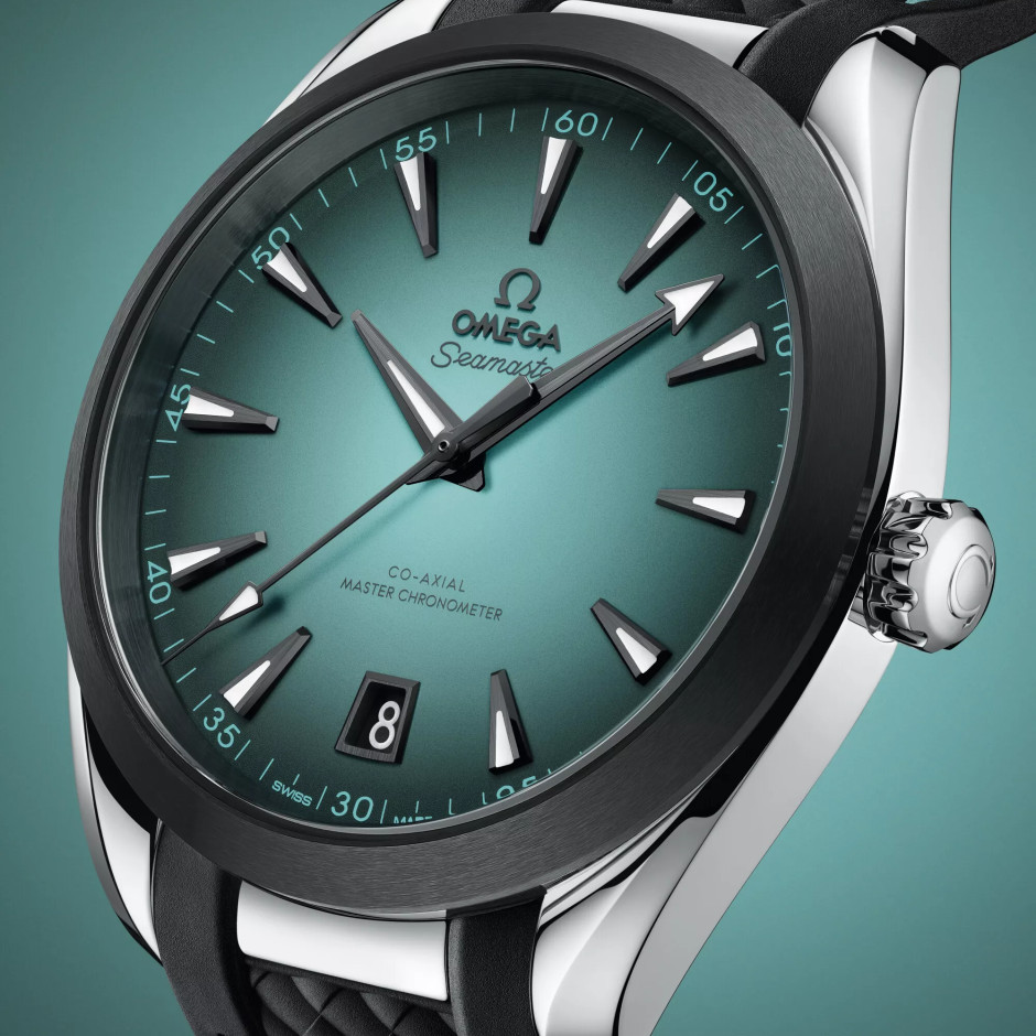 Um novo relógio da coleção OMEGA Seamaster Aqua Terra. Licença: Materiais de imprensa / OMEGA