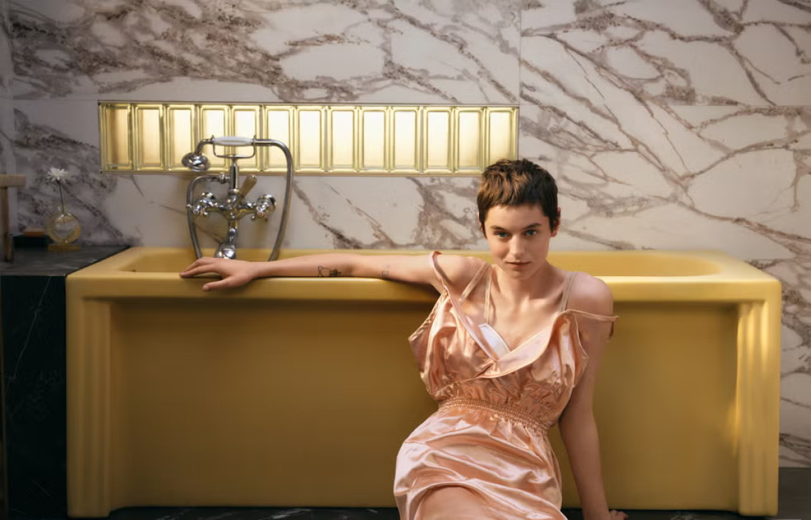 Emma Corrin in the new Miu Miu perfume campaign/photo: Miu Miu press materials
