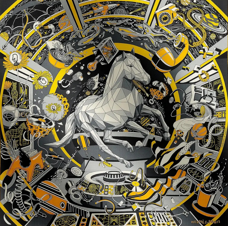Le foulard Hermès qui a inspiré la nouvelle montre Slim d’Hermès Faubourg des Rêves / Dossiers de presse Hermès
