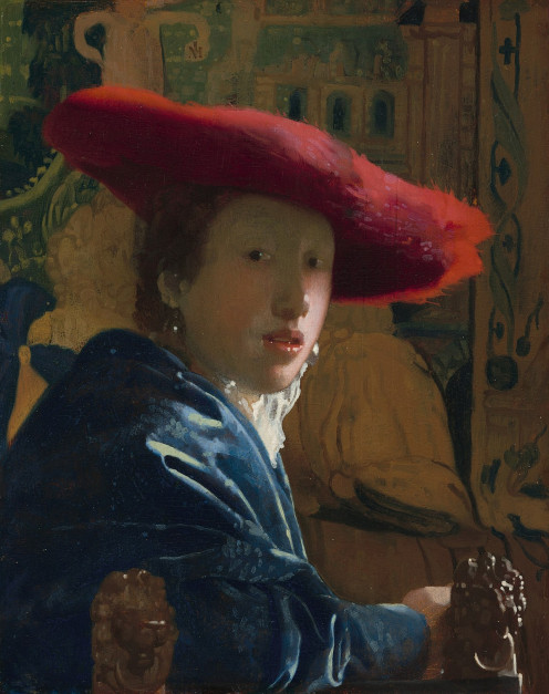 Gemälde von Johannes Vermeer, Mädchen mit rotem Hut, 17. Jahrhundert, Sammlung der National Gallery of Art, Washington, D.C. Lizenz: Johannes Vermeer / Wikimedia Commons / CC0 (Public domain)