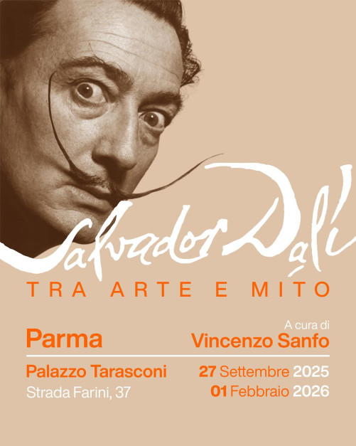 Plakat promujący wystawę Wystawa Dali, między sztuką a mitem w Parmie Fot. Palazzo Tarasconi Parma / Facebook