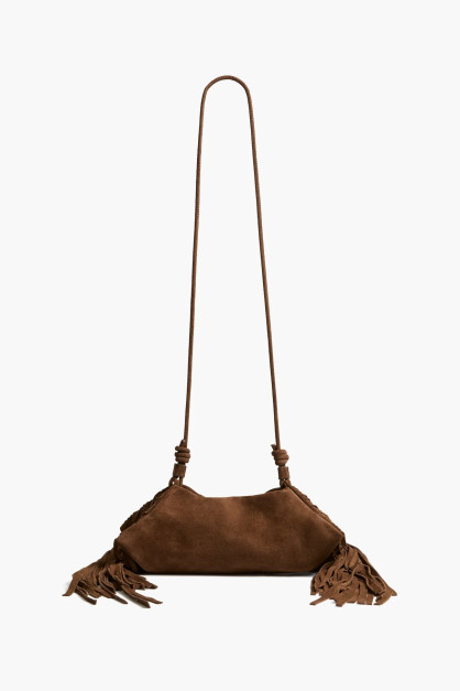 Borsa in pelle scamosciata color cioccolato con frange, Altuzarra Licenza: Press Kit / Altuzarra